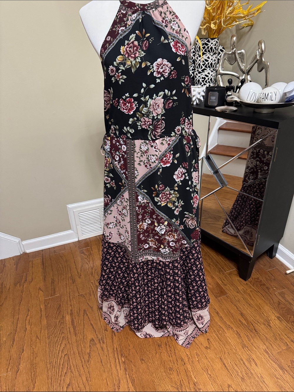 Listicle Floral Patchwork Halter Maxi Dress size S NWT